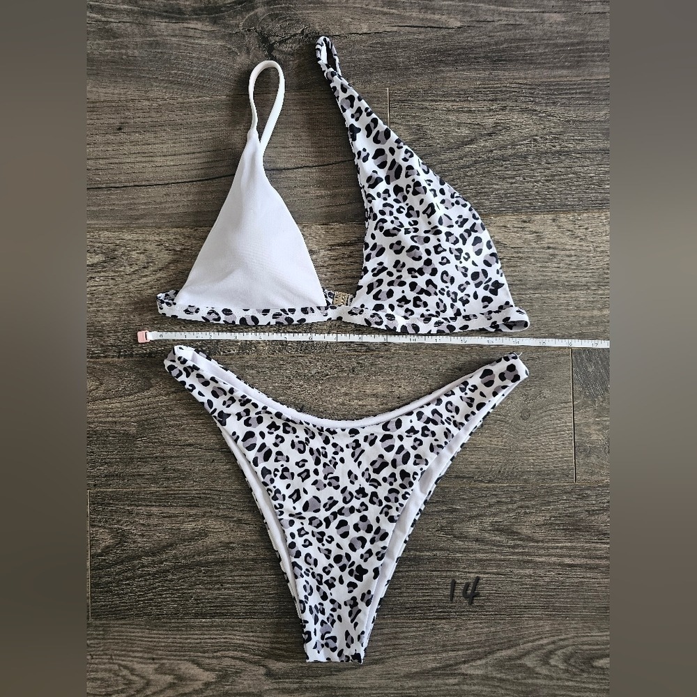 szL Animal Print Colorblock High Waist String Bikini Vacation Beach Pool Mobwife